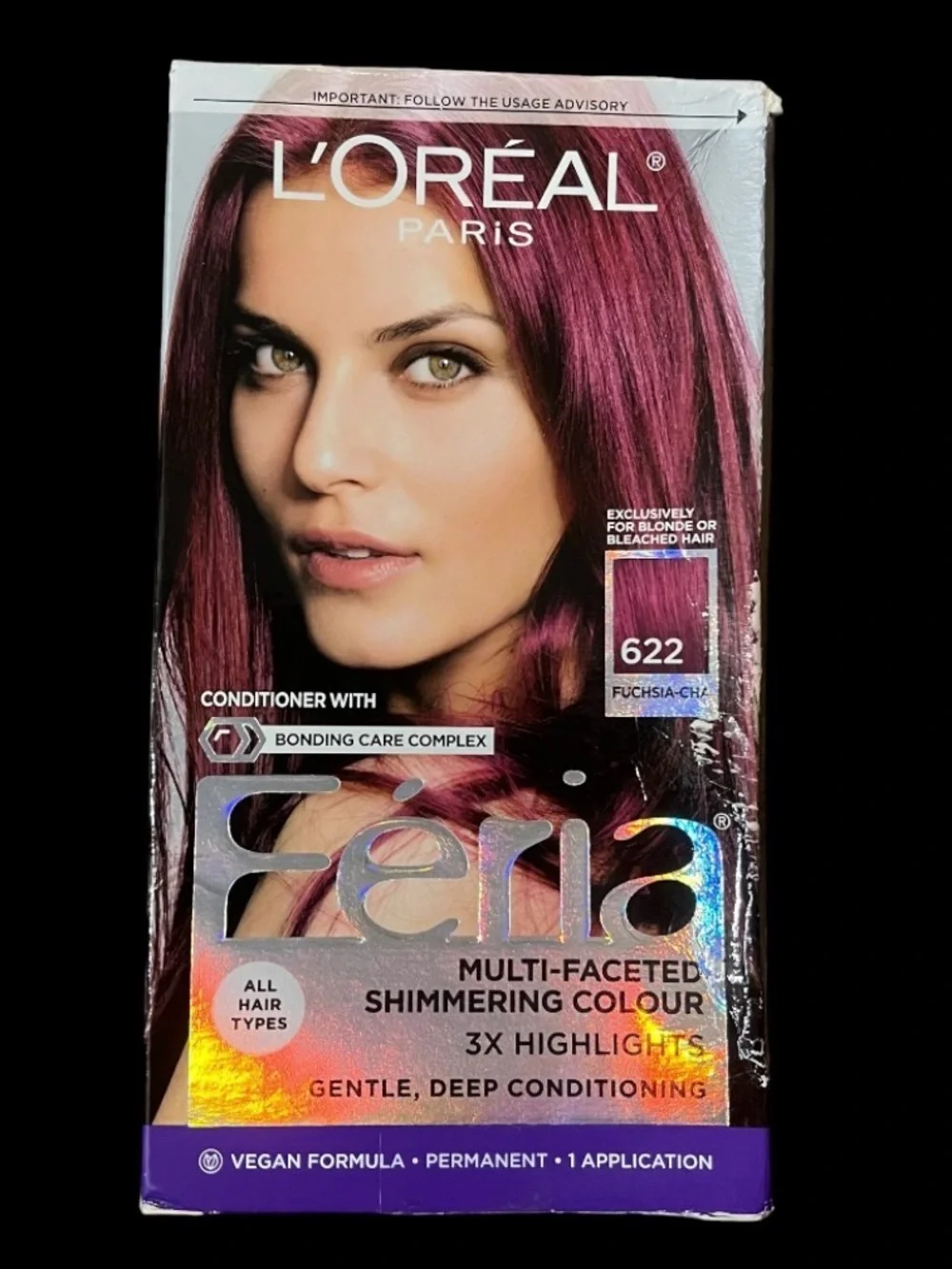 L'Oreal Paris Feria Multi-Faceted Shimmering Hair Color, 622 Fuchsia-cha, 1 Pack